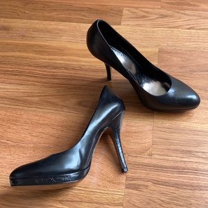 Coach Corrine black stiletto logo embossed heels 7